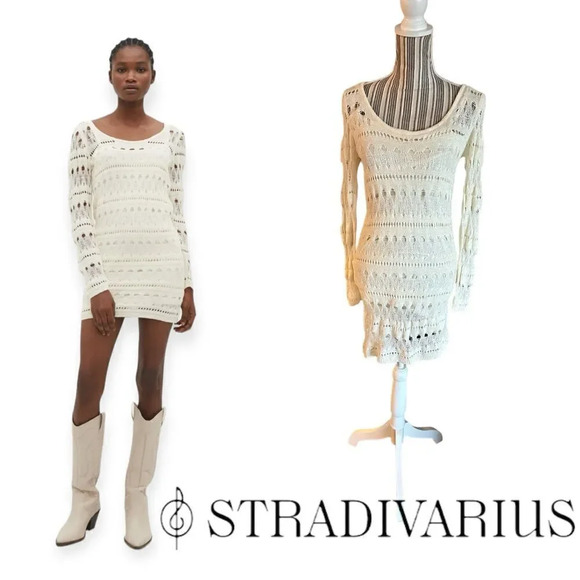 STRADIVARIUS | Vanilla | SHORT OPEN-KNIT DRESS - Picture 1 of 9